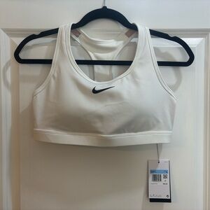 NEW Nike Swoosh WHITE sports bra black swoosh Medium Dry Fit